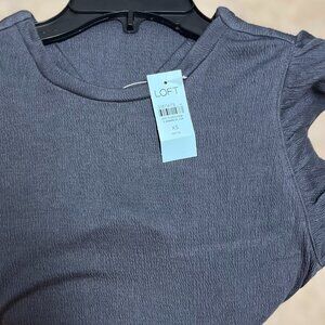 NWT LOFT Twist Cutout Gray Midi Dress Flutter Sleeve Size XS Petite